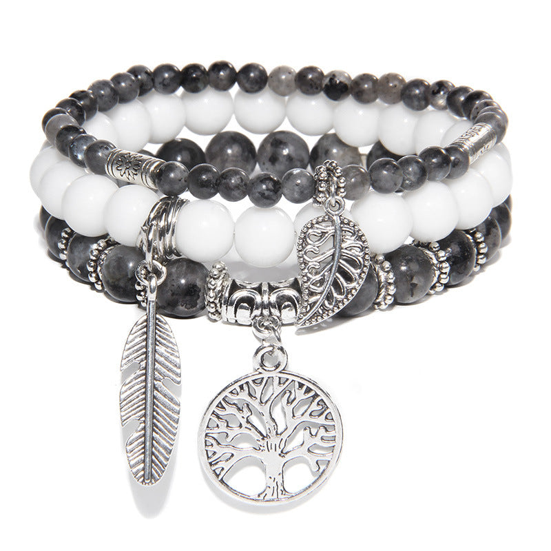 Turquoise Tree of Life Pendant Bracelet with Natural Beads