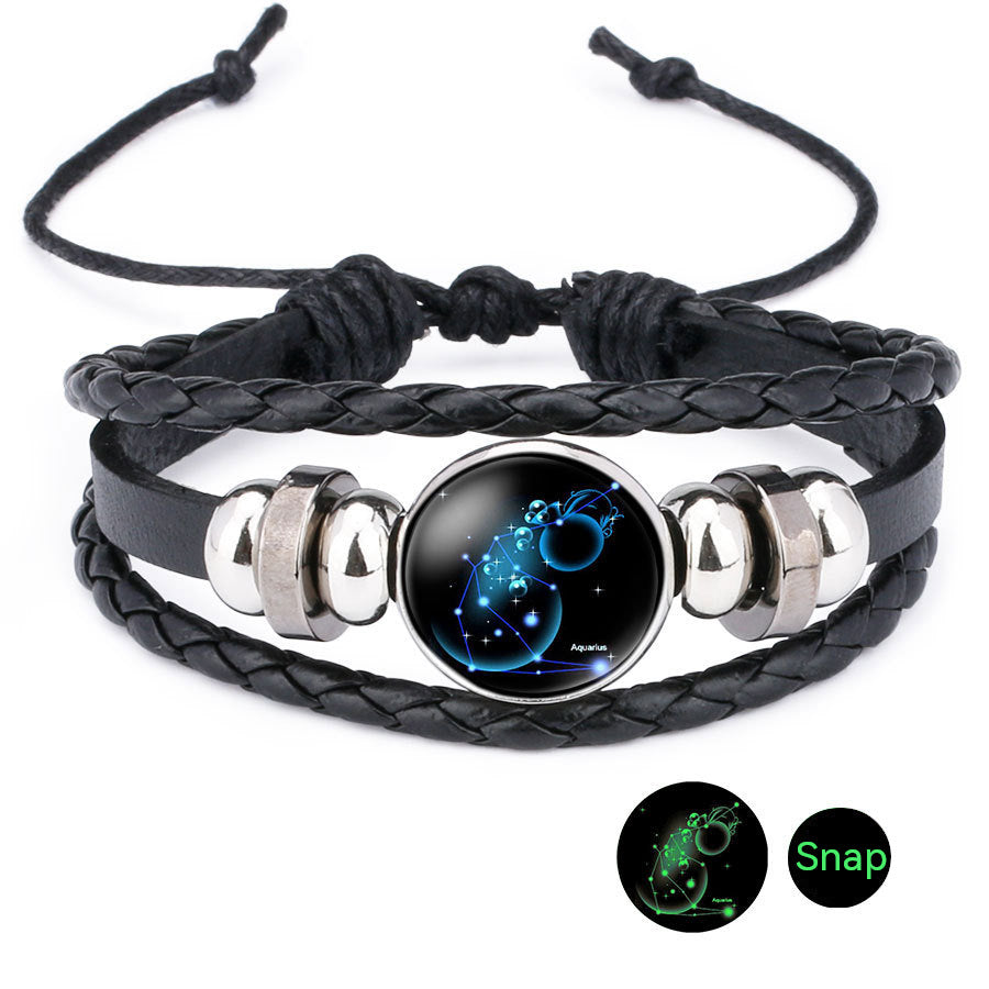 Luminous Zodiac Time Stone Cowhide Beaded Bracelet