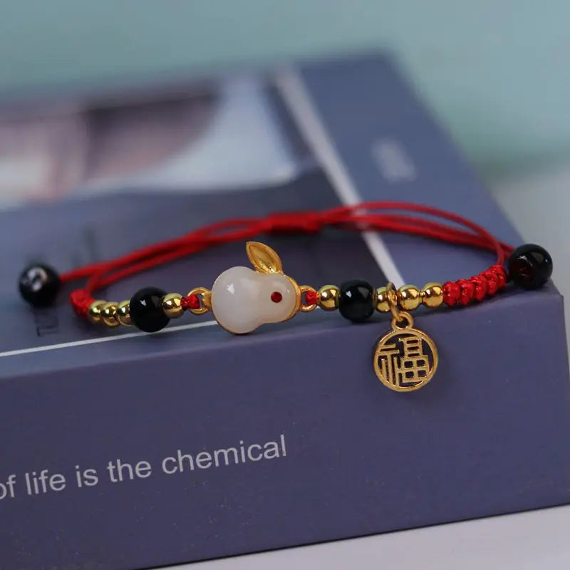 Red Rope Knitting Zodiac Jade Rabbit Bracelet