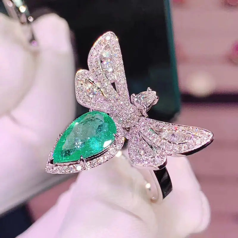 Emerald Colored Rectangular Gemstone Ring for Women