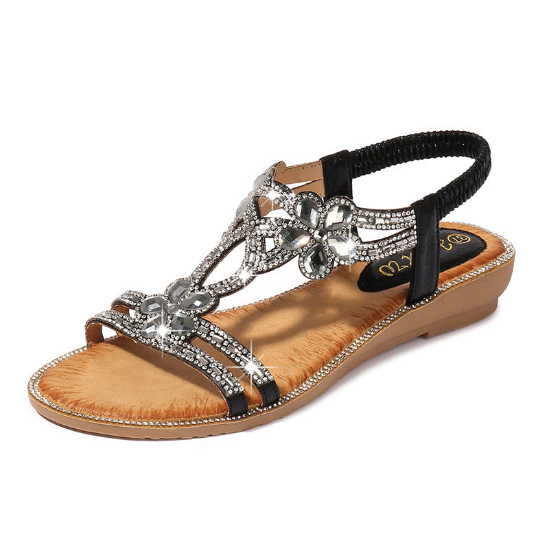Women's Rhinestone Flat Gladiator Beach Sandals