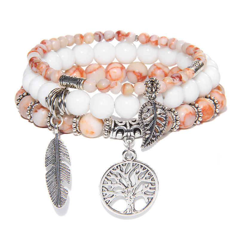 Turquoise Tree of Life Pendant Bracelet with Natural Beads