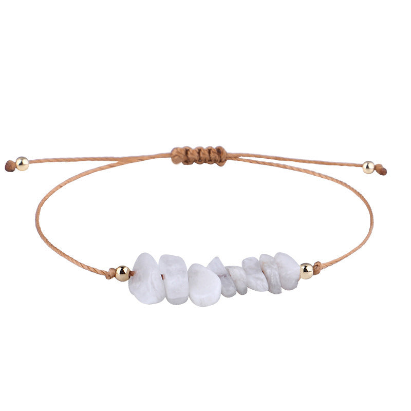 Irregular Raw Stone Bracelet with Woven Wax Line