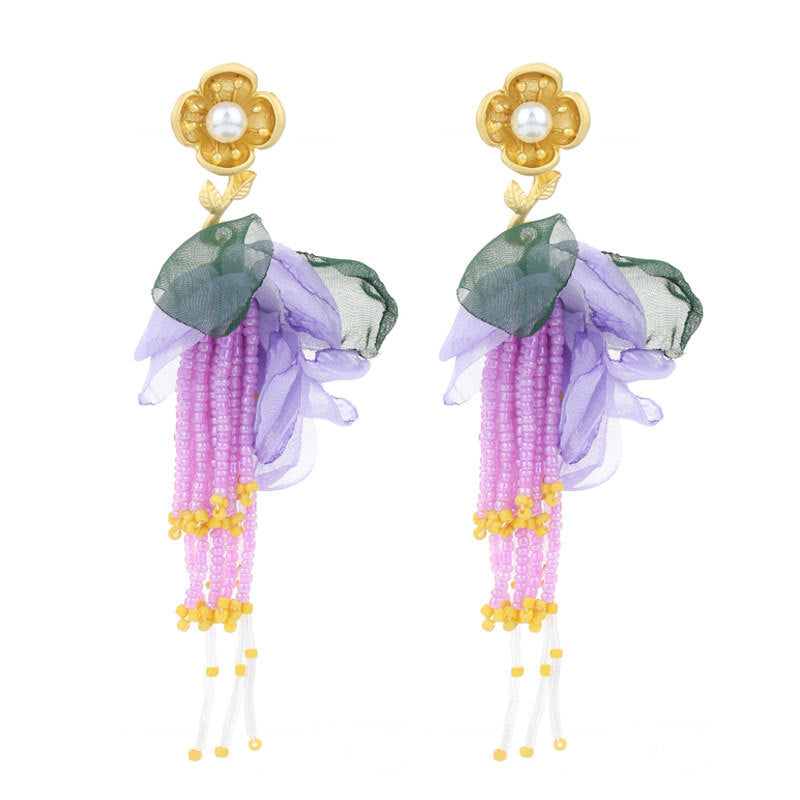 Handmade Fabric Flower Earrings - Fashionable Design