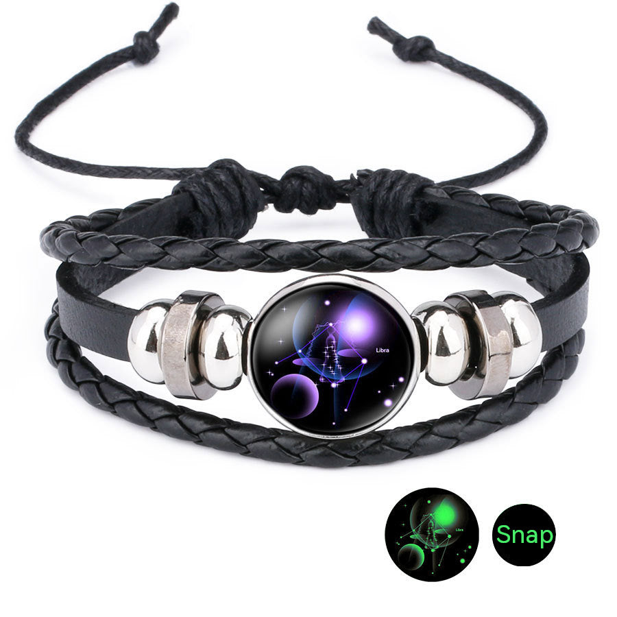 Luminous Zodiac Time Stone Cowhide Beaded Bracelet