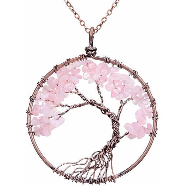 Colorful Crystal Chip Tree of Life Necklace