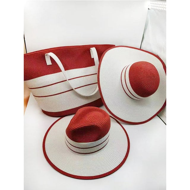 Foldable Striped Straw Hat with Breathable Sun Shade