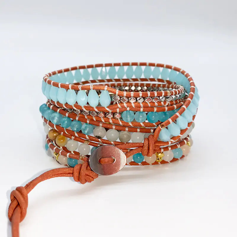 Handmade Multi-Layer Beaded Bracelet with Natural Stone