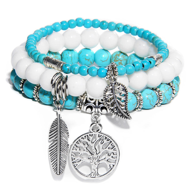 Turquoise Tree of Life Pendant Bracelet with Natural Beads