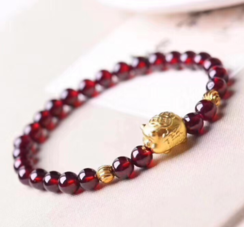 Garnet Zodiac Pig Gold Bracelet
