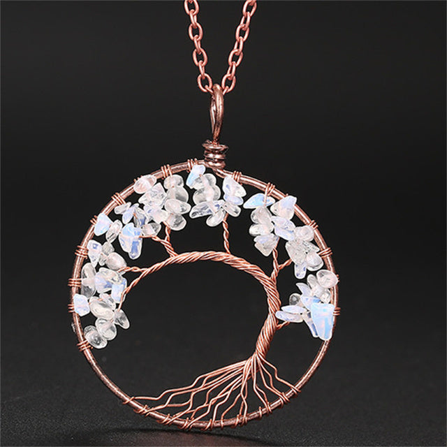 7 Chakra Natural Stone Tree of Life Pendant Necklace