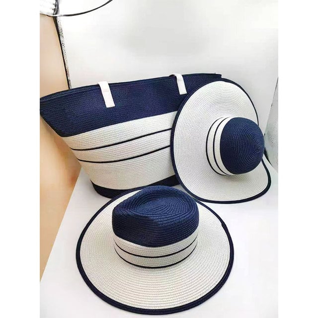 Foldable Striped Straw Hat with Breathable Sun Shade