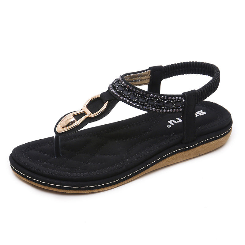 Women's Ethnic Style Rhinestone Flat Beach Sandals