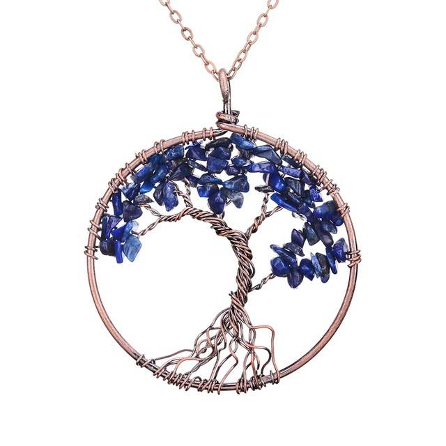Chakra Tree of Life Pendant Necklace with Copper Crystal
