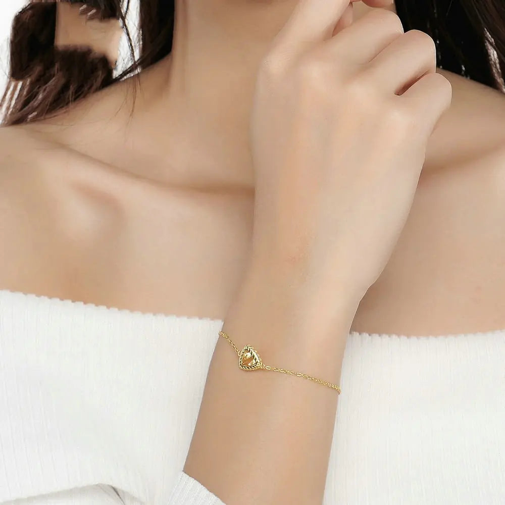 Natural Yellow Citrine Bracelet in 925 Silver and 14k Gold