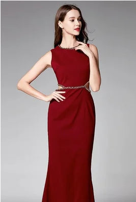 Elegant Burgundy High-Waisted Mermaid Dress