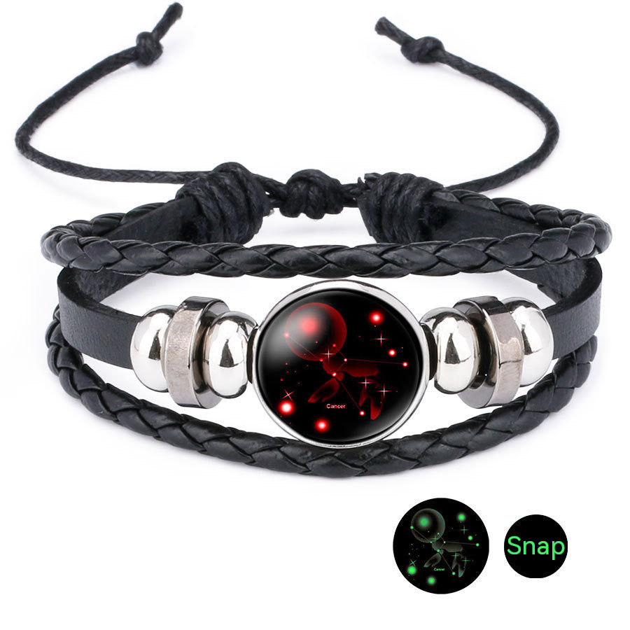 Luminous Zodiac Time Stone Cowhide Beaded Bracelet