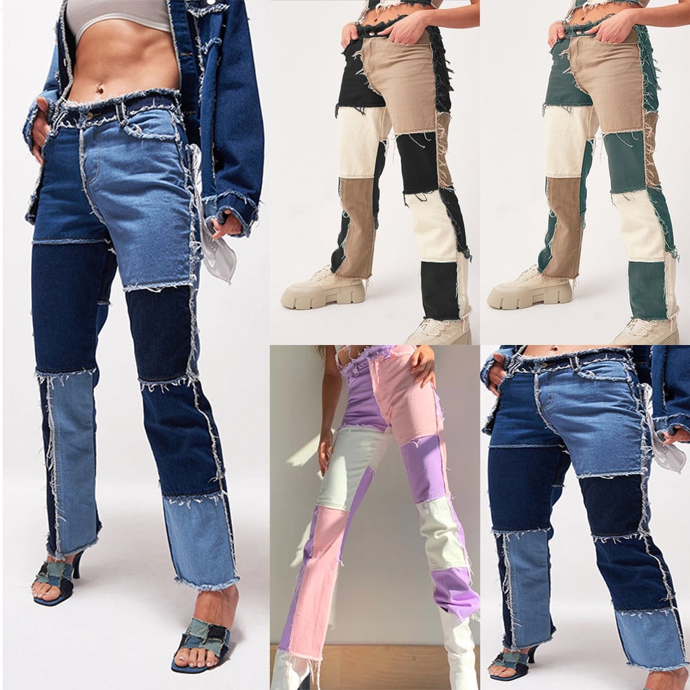 High Elastic Raw Edge Women's Straight-Leg Jeans