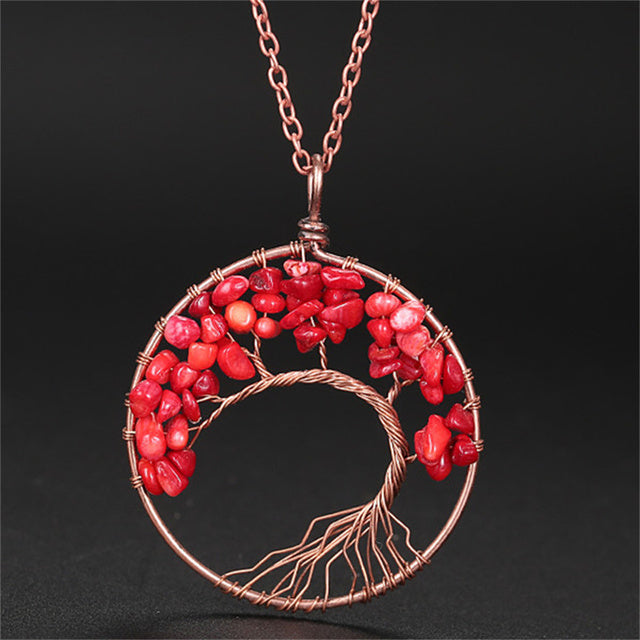 7 Chakra Natural Stone Tree of Life Pendant Necklace