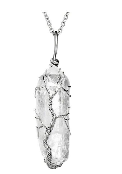 Natural Crystal Tree of Life Pendant Necklace