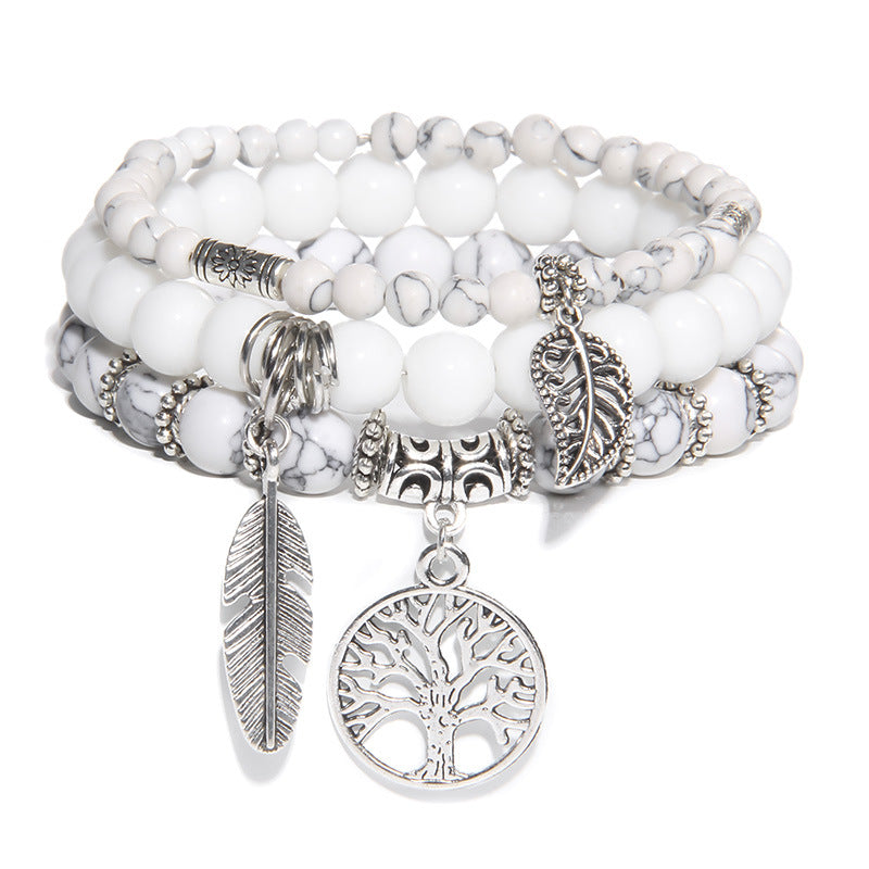 Turquoise Tree of Life Pendant Bracelet with Natural Beads