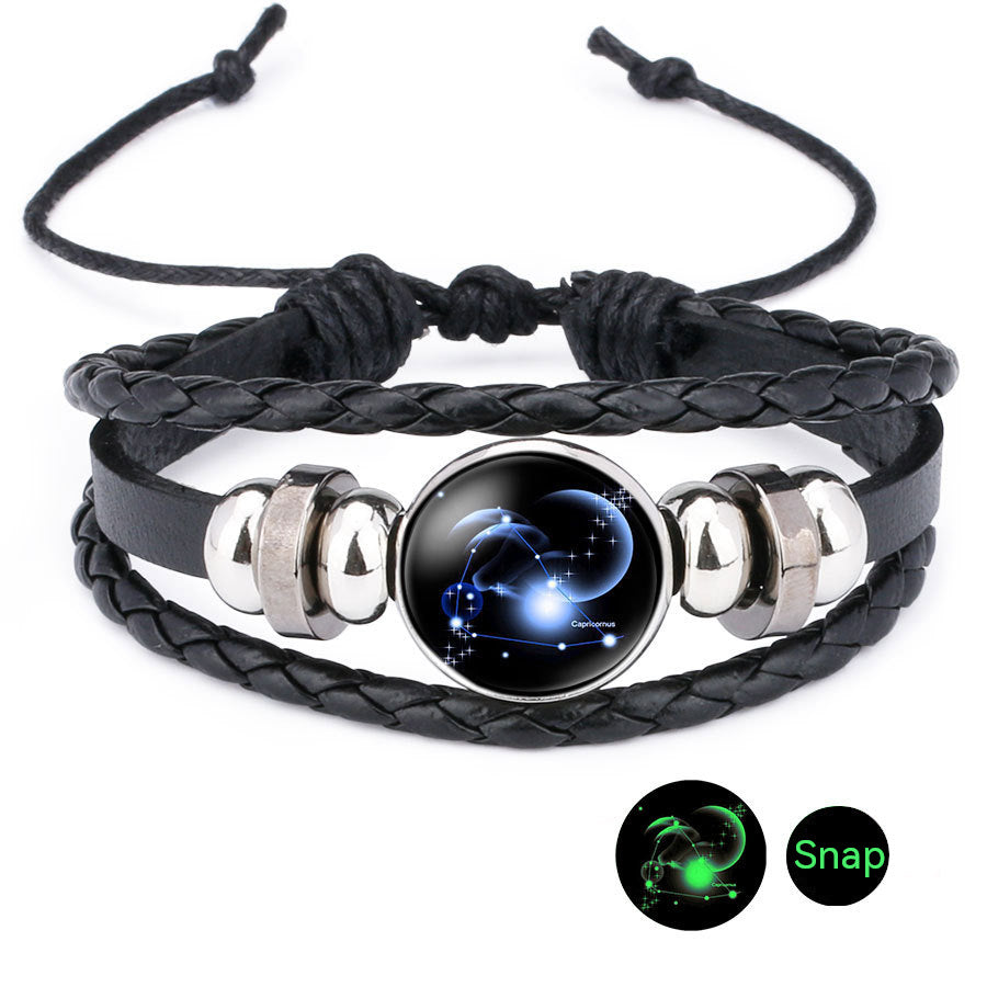 Luminous Zodiac Time Stone Cowhide Beaded Bracelet