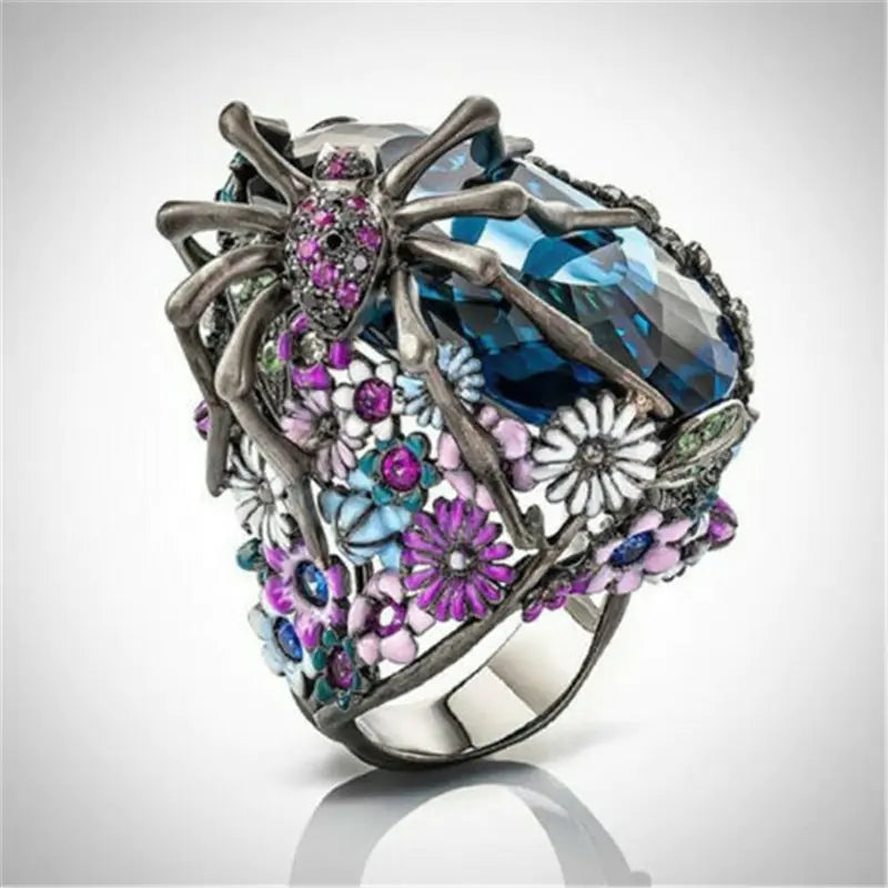 Creative Spider Design Sapphire Flower Ring