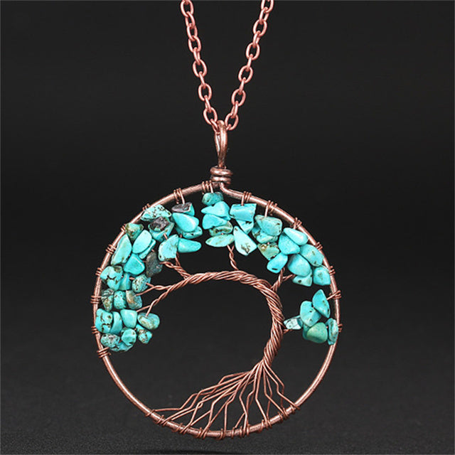 7 Chakra Natural Stone Tree of Life Pendant Necklace