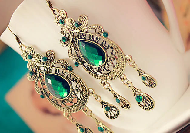 Emerald Drop Earrings - Vintage Court Style