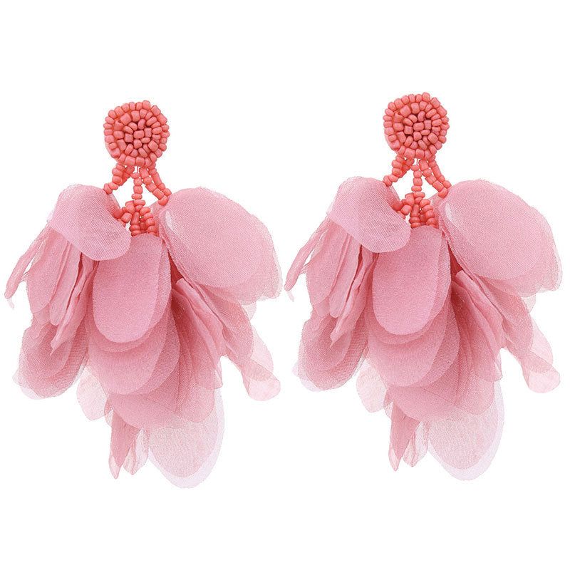 Handmade Fabric Flower Earrings - Fashionable Design