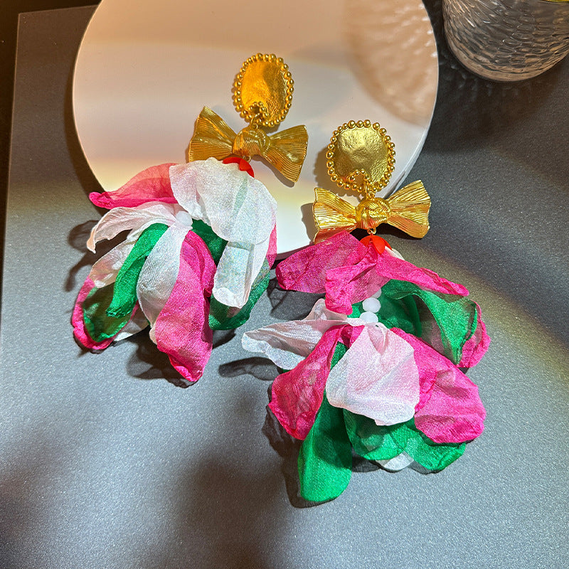Handmade Fabric Flower Earrings - Fashionable Design