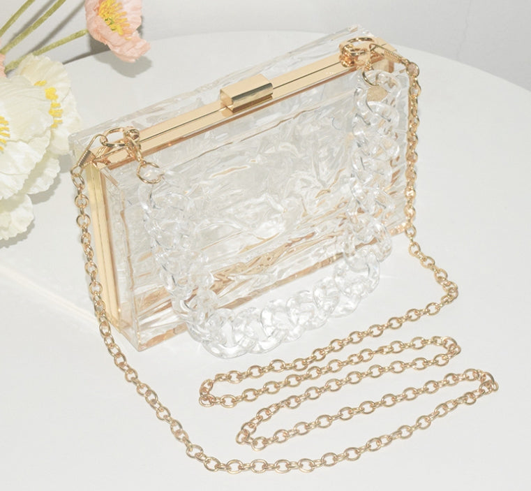 Women's Transparent Acrylic Ice Crack Diagonal Bag