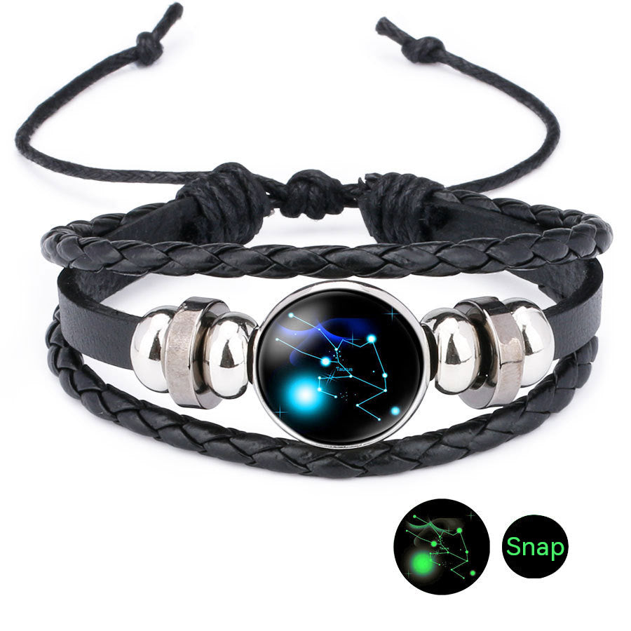 Luminous Zodiac Time Stone Cowhide Beaded Bracelet