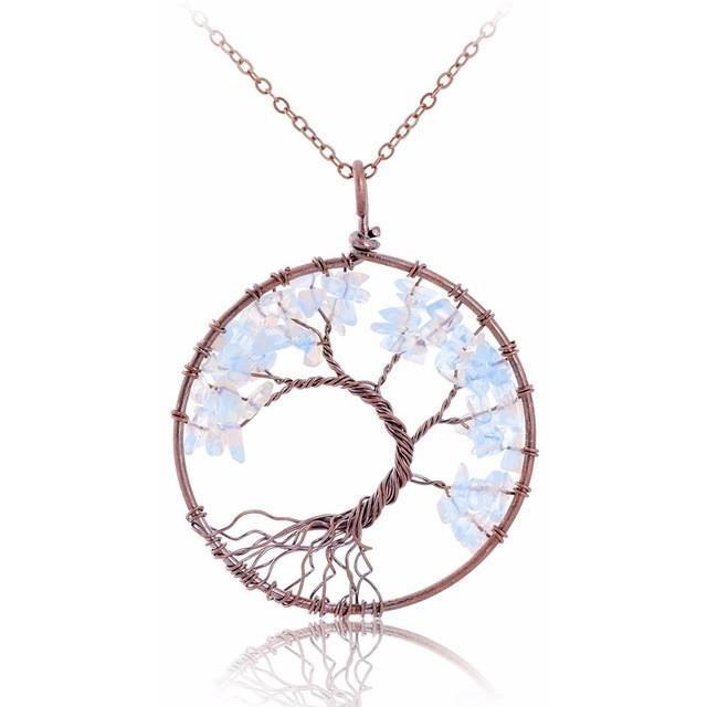Colorful Crystal Chip Tree of Life Necklace