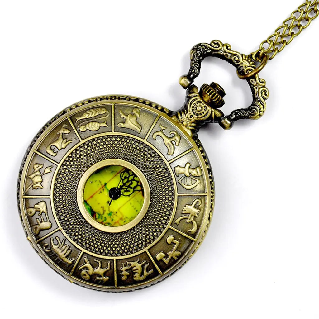 Vintage Map Zodiac Pattern Antique Pocket Watch