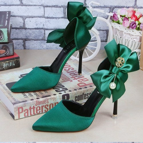 Rhinestone High Heels with Bow