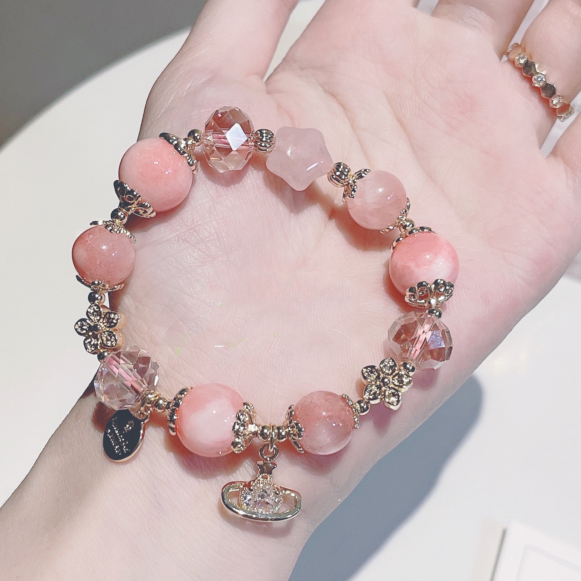 Natural Cream Agate Powder Crystal Bracelet