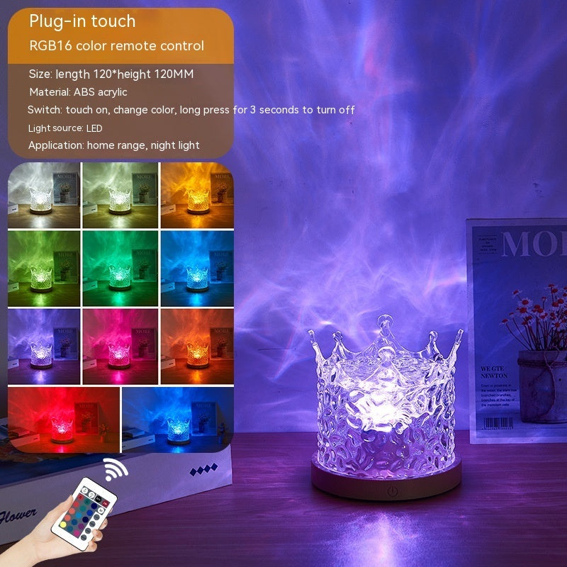 LED Water Ripple Ambient Night Light USB Rotating Projection Crystal Table Lamp RGB Dimmable Home Decoration 16 Color Gifts +