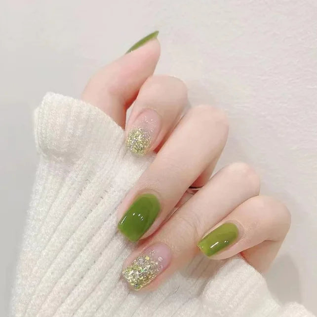 Symphony Matcha Summer Nail Set - Fresh Glitter Style