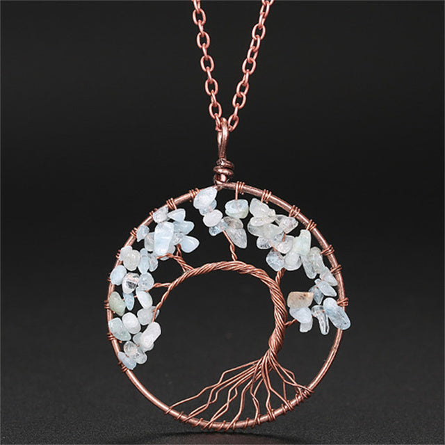 7 Chakra Natural Stone Tree of Life Pendant Necklace