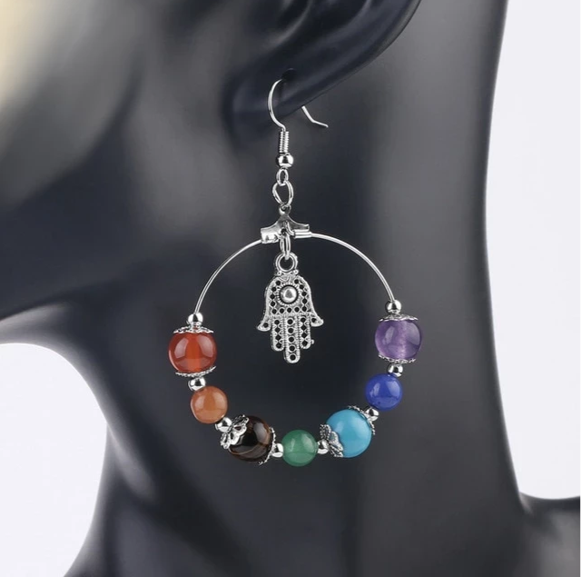 Chakra Natural Stone Bead Earrings - Tree of Life Design