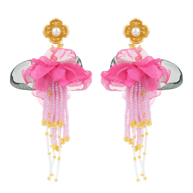 Handmade Fabric Flower Earrings - Fashionable Design