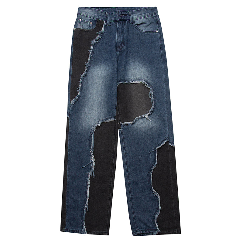 Raw Edge Contrast Stitching Jeans for a Unique Style