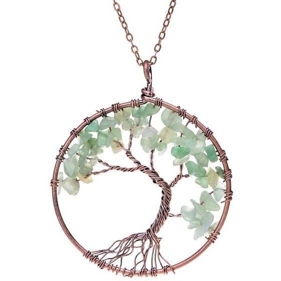 Colorful Crystal Chip Tree of Life Necklace