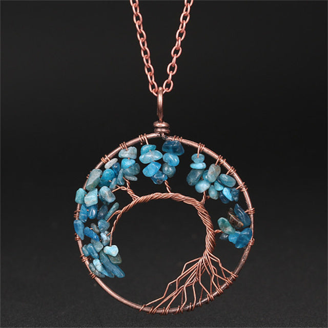 7 Chakra Natural Stone Tree of Life Pendant Necklace