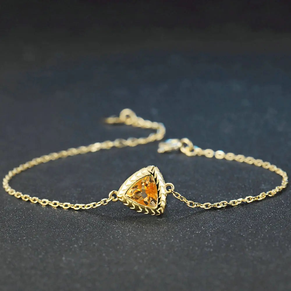 Natural Yellow Citrine Bracelet in 925 Silver and 14k Gold
