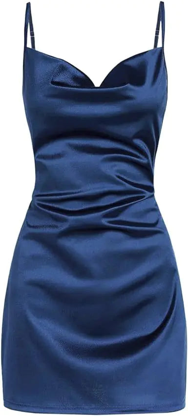 Satin Backless Lace-Up Dress