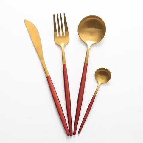 Portuguese Burgundy Gold Stainless Steel Cutlery Set