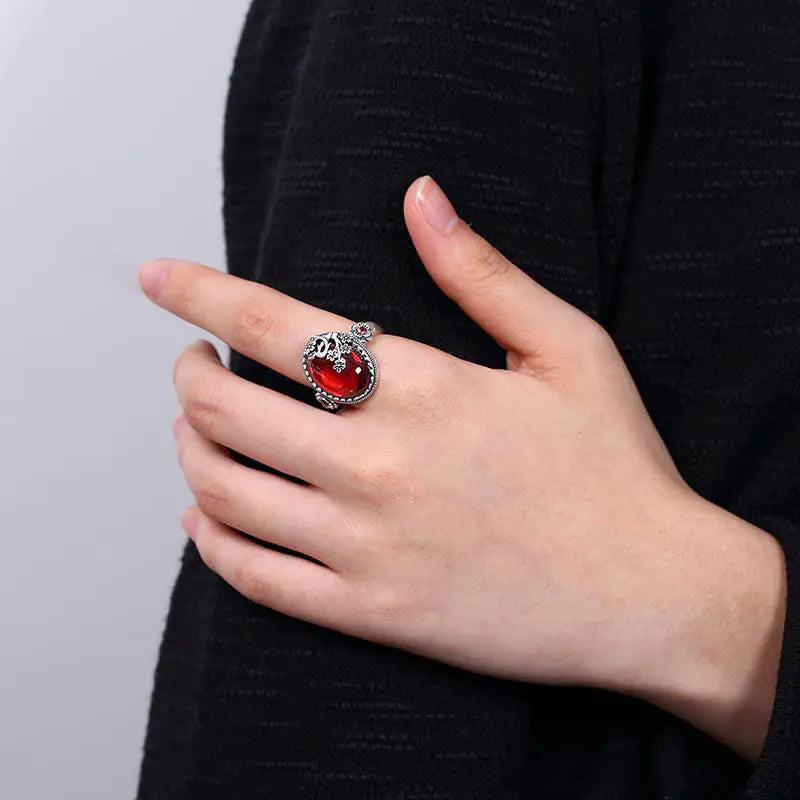 Vintage Plum Blossom Unisex Ring with Gold Pomegranate Stone