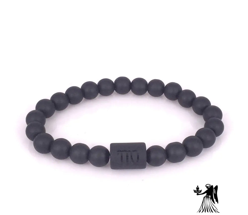 Frosted Black Onyx Beaded Zodiac Sign Bracelet